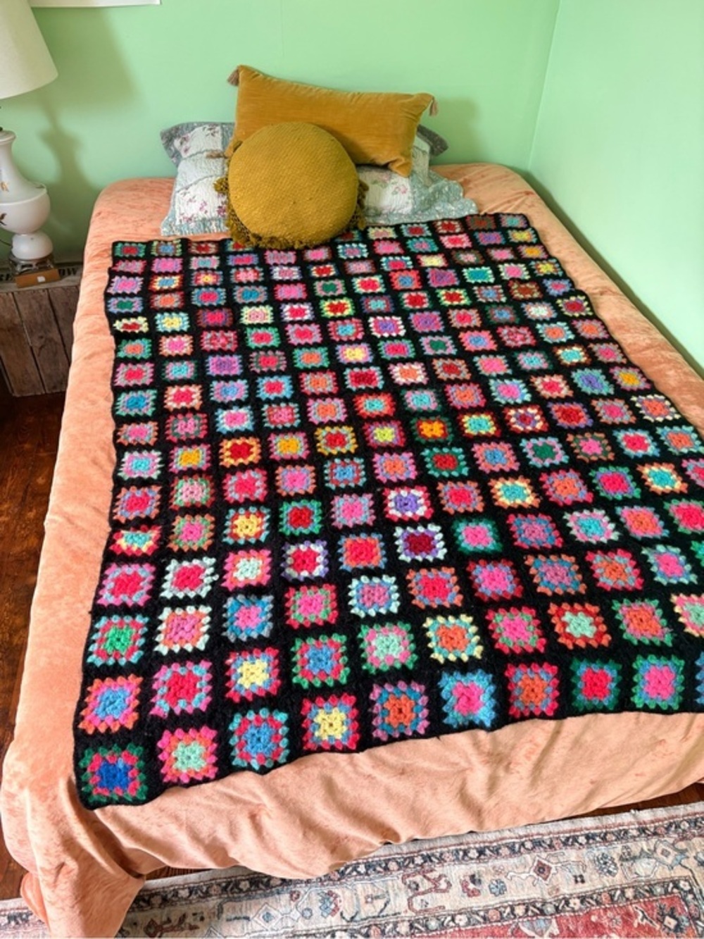 Handmade technicolor Crochet Throw Blanket - Picture 1 of 3